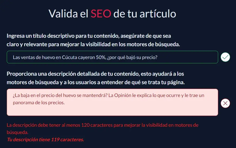 SEO validación